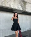 Kolsuz Mini Elbise- Siyah