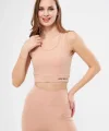 Kolsuz porcu Baskılı Crop  Bej