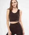 Kolsuz Sporcu Baskılı Crop - Kahve