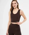 Kolsuz Sporcu Baskılı Crop - Kahve