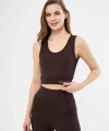 Kolsuz Sporcu Baskılı Crop - Kahve