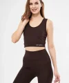 Kolsuz Sporcu Baskılı Crop - Kahve