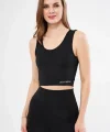 Kolsuz Sporcu Baskılı Crop - Siyah
