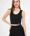 Kolsuz Sporcu Baskılı Crop - Siyah