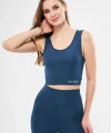 Kolsuz Sporcu Baskılı Crop - Turkuaz