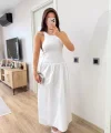 Kolsuz Uzun Elbise - Beyaz
