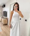 Kolsuz Uzun Elbise - Beyaz