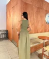 Kolsuz Uzun Elbise - Haki