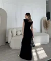 Kolsuz Uzun Likralı Elbise - Siyah