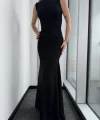 Kolsuz Yarım Bogazlı Uzun Elbise- Siyah