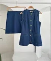 Kolsuz Yelekli Mini Etekli Denim Takım 10164