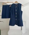 Kolsuz Yelekli Mini Etekli Denim Takım 10164