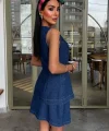 Kolsuz Yelekli Mini Etekli Denim Takım 10164