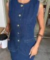 Kolsuz Yelekli Mini Etekli Denim Takım 10164
