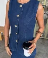 Kolsuz Yelekli Mini Etekli Denim Takım 10164