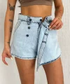 Kot Jeans Kesimetrik Kesim Cepli Şortlu Etek - Gri