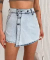 Kot Jeans Kesimetrik Kesim Cepli Şortlu Etek - Gri