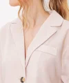 Krem Çift Düğmeli Oversize Crop Keten Ceket 0706