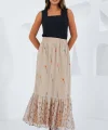 Krem Desenli Şifon Etek 8010