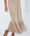 Krem Desenli Şifon Etek 8010