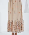 Krem Desenli Şifon Etek 8010