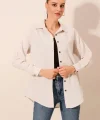 Krem Düz Oversize Uzun Basic Gömlek 3900