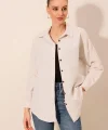 Krem Düz Oversize Uzun Basic Gömlek 3900