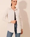 Krem Düz Oversize Uzun Basic Gömlek 3900