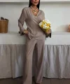 Kruvaze Model Klasik Pantolonlu Çupra Keten Takım 10191
