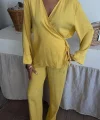 Kruvaze Model Klasik Pantolonlu Çupra Keten Takım 10191