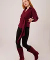 Kruvaze Yaka Yandan Bağlama Detaylı Bordo Gömlek