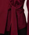 Kruvaze Yaka Yandan Bağlama Detaylı Bordo Gömlek