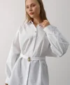 Kuşak Detaylı Tunik Gömlek - Beyaz