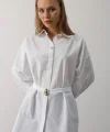 Kuşak Detaylı Tunik Gömlek - Beyaz
