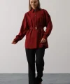 Kuşak Detaylı Tunik Gömlek - Bordo