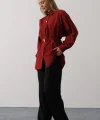 Kuşak Detaylı Tunik Gömlek - Bordo