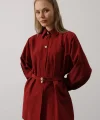 Kuşak Detaylı Tunik Gömlek - Bordo