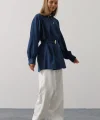 Kuşak Detaylı Tunik Gömlek - İndigo
