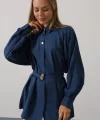 Kuşak Detaylı Tunik Gömlek - İndigo