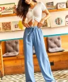 Kuşaklı Bebe Mavi Dokuma Viscon Palazzo Pantolon