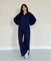 Lacivert Alice Gömlek Ve Bol Kesim Pantolon Takım