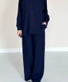 Lacivert Alice Gömlek Ve Bol Kesim Pantolon Takım