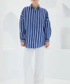 Lacivert Beyaz Çizgili Oversize Basic Gömlek 20254