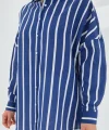 Lacivert Beyaz Çizgili Oversize Basic Gömlek 20254