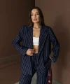Lacivert Çizgili Ceket Ve Pantolon Takım