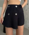 Lacivert Düğme Detaylı İtalyan Çizgili Şort Etek
