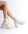 LAUREN Bağcıklı Fermuarlı Ortopedik Taban Topuklu Kadın Bot  CKT - Krem