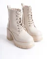 LAUREN Bağcıklı Fermuarlı Ortopedik Taban Topuklu Kadın Bot  CKT - Krem