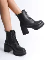 LAUREN Bağcıklı Fermuarlı Ortopedik Taban Topuklu Kadın Bot CST - Siyah