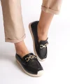 LAYLA Bağcıksız Ortopedik Rahat Taban Çiçek Desenli Kadın Babet Ayakkabı  CKT - Siyah